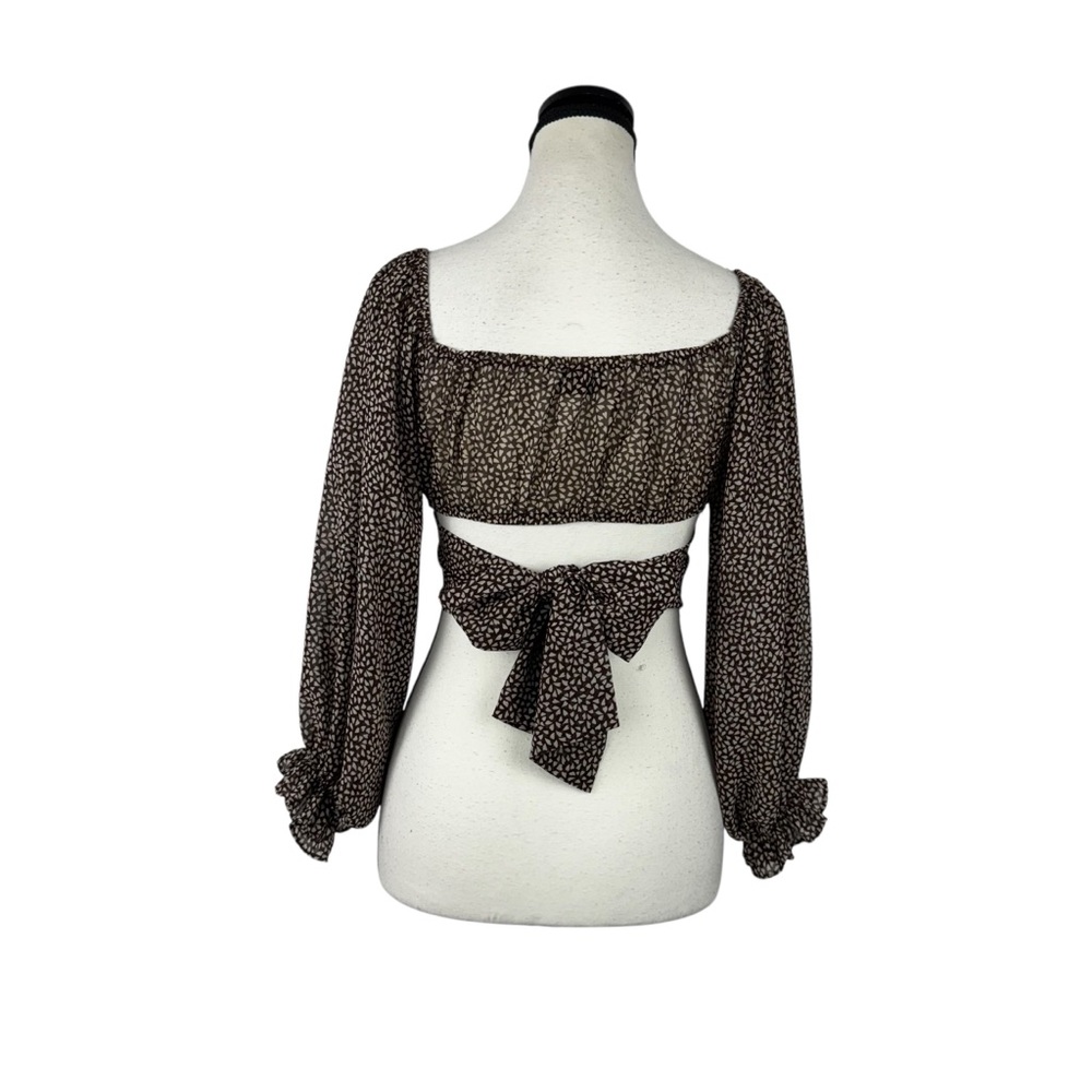 Petal + Pup Brown Heart Print Long Sleeve Cropped Blouse Size 0 US / 4 AU - Picture 5 of 11